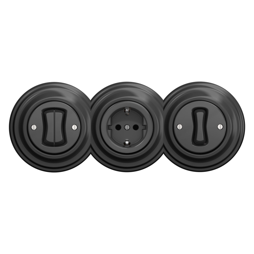 Reblig - Ρετρό οικιακή πρίζα χωρίς πλαίσιο SCHUKO 230V/16A ανθρακί