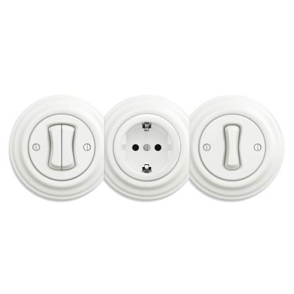 Reblig - Ρετρό οικιακή πρίζα χωρίς πλαίσιο SCHUKO 230V/16A κεραμική λευκή