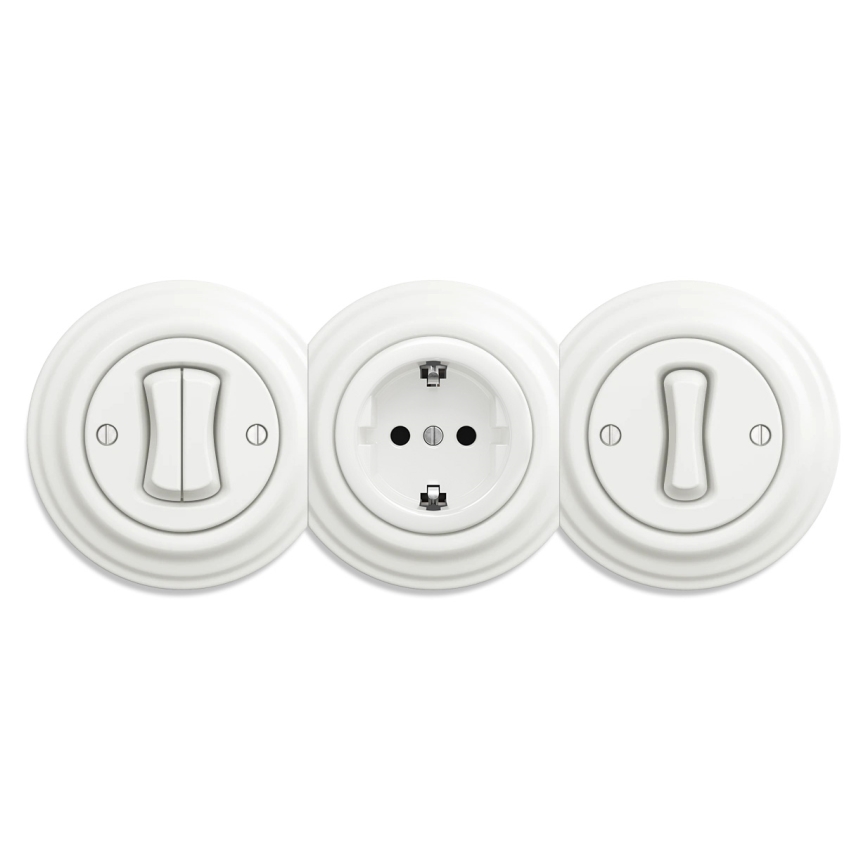 Reblig - Ρετρό οικιακή πρίζα χωρίς πλαίσιο SCHUKO 230V/16A κεραμική λευκή