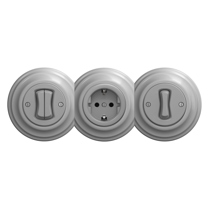 Reblig - Ρετρό οικιακή πρίζα χωρίς πλαίσιο SCHUKO 230V/16A γκρι