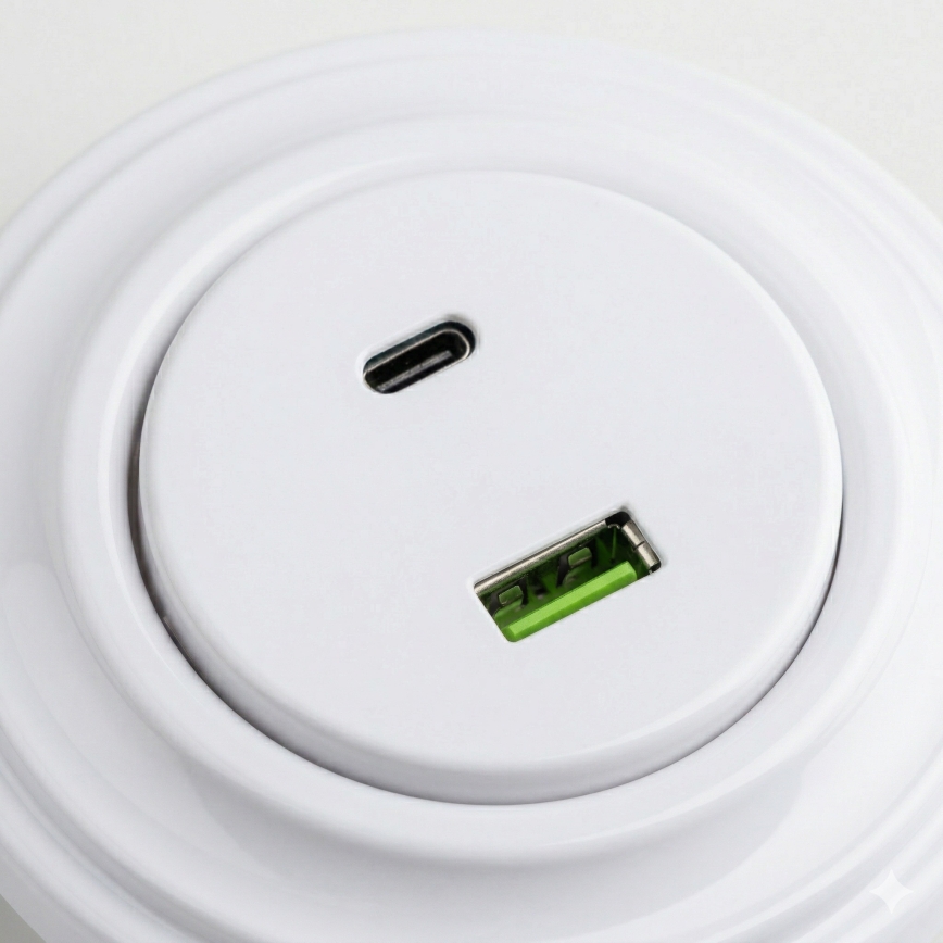 Reblig - Ρετρό υποδοχή USB τύπου A+C με πλαίσιο, λευκό χιονιού
