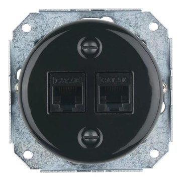 Reblig - Πορσελάνινη ρετρό πρίζα Ethernet χωρίς πλαίσιο 2x CAT.5E, μαύρη
