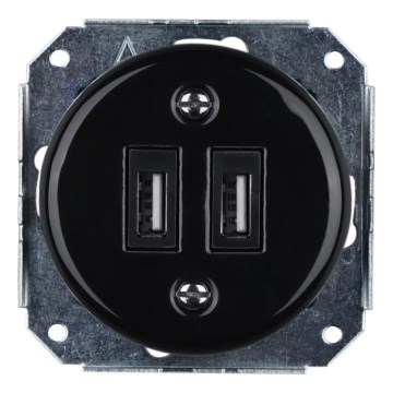 Reblig - Πορσελάνινη ρετρό πρίζα τροφοδοσίας USB χωρίς πλαίσιο, 2 θύρες USB-A, μαύρη