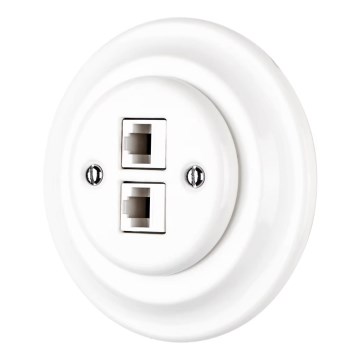 Reblig - Πορσελάνινη ρετρό υποδοχή Ethernet με πλαίσιο 2x CAT.5E λευκή