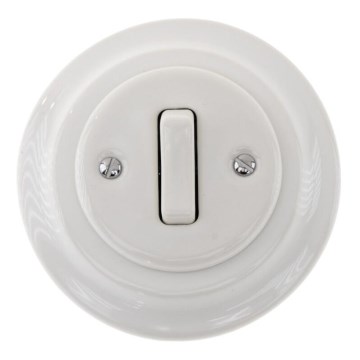 Reblig - Πορσελάνινος ρετρό μονός διακόπτης κουδουνιού με πλαίσιο, λευκός