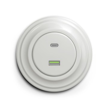 Reblig - Retro πρίζα USB τύπου A+C με πλαίσιο, λευκό κεραμικό