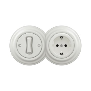 Reblig - Retro μονοπολικός διακόπτης αρ. 1 και πρίζα SCHUKO 230V με κεραμικό πλαίσιο, σε λευκό