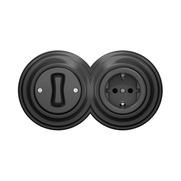 Reblig-Retro μονοπολικός διακόπτης αρ. 1 και πρίζα SCHUKO 230V με πλαίσιο σε ανθρακί