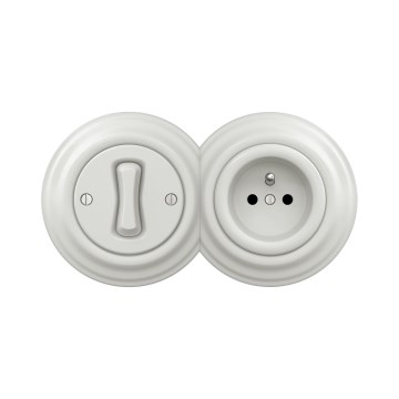 Reblig -Retro μονοπολικός διακόπτης Νο. 1 και πρίζα 230V με λευκό κεραμικό πλαίσιο