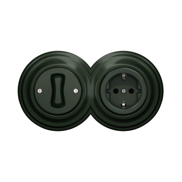 Reblig - Retro μονόπολος διακόπτης αρ. 1 και πρίζα SCHUKO 230V με πλαίσιο, σε πράσινο