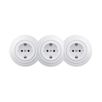 Reblig - Τριπλή ρετρό οικιακή πρίζα SCHUKO 230V με πλαίσιο, λευκό σαν χιόνι