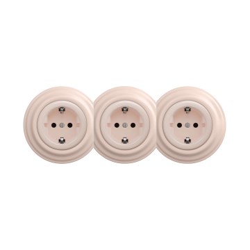 Reblig - Τριπλή ρετρό οικιακή πρίζα με πλαίσιο SCHUKO 230V σε παλαιό ροζ