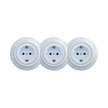 Reblig - Τριπλή ρετρό οικιακή πρίζα με πλαίσιο SCHUKO 230V μπλε