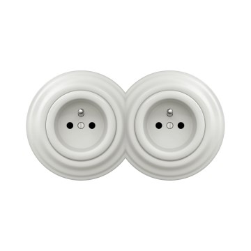 Reblig - Διπλή ρετρό πρίζα τοίχου με πλαίσιο 230V, κεραμική, λευκή
