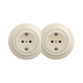 Reblig - Διπλή ρετρό πρίζα τοίχου με πλαίσιο SCHUKO 230V μπεζ
