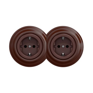 Reblig - Διπλή ρετρό οικιακή πρίζα SCHUKO 230V με πλαίσιο, καφέ