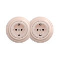 Reblig - Διπλή ρετρό οικιακή πρίζα SCHUKO 230V με πλαίσιο, σε αντικέ ροζ