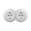 Reblig -Διπλή ρετρό οικιακή πρίζα με πλαίσιο SCHUKO 230V λευκή κεραμική