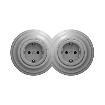 Reblig - Διπλή ρετρό οικιακή πρίζα με πλαίσιο SCHUKO 230V γκρι