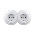 Reblig - Διπλή ρετρό οικιακή πρίζα με πλαίσιο SCHUKO 230V, χιονόλευκη