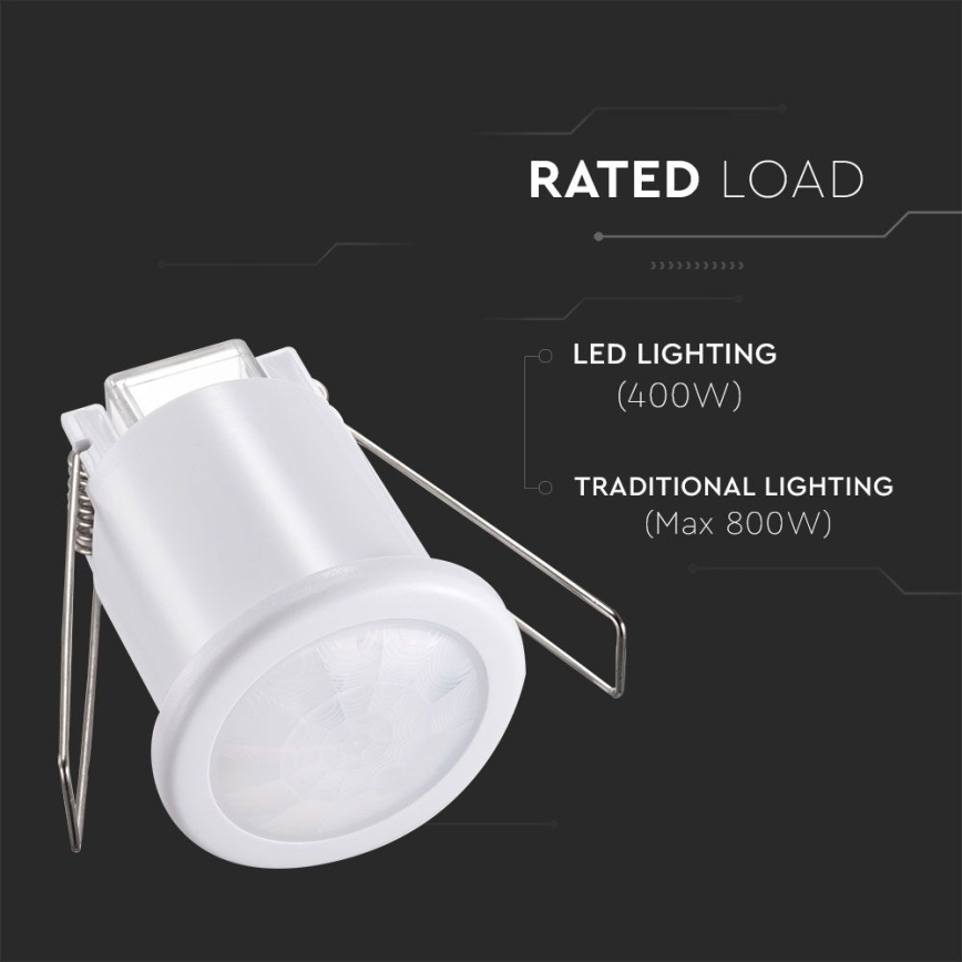 Recessed motion αισθητήρας PIR 360° 400W/230V λευκό