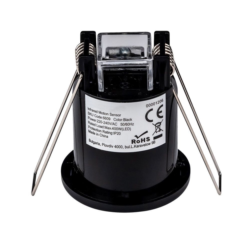 Recessed motion αισθητήρας PIR 360° 400W/230V μαύρο