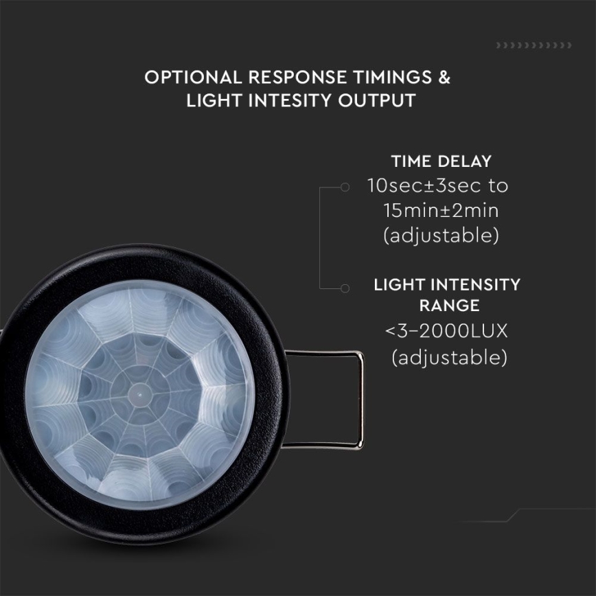 Recessed motion αισθητήρας PIR 360° 400W/230V μαύρο