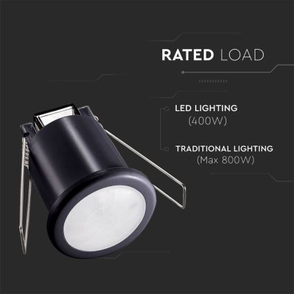 Recessed motion αισθητήρας PIR 360° 400W/230V μαύρο