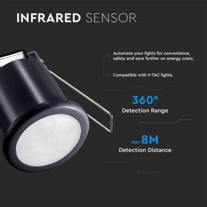 Recessed motion αισθητήρας PIR 360° 400W/230V μαύρο