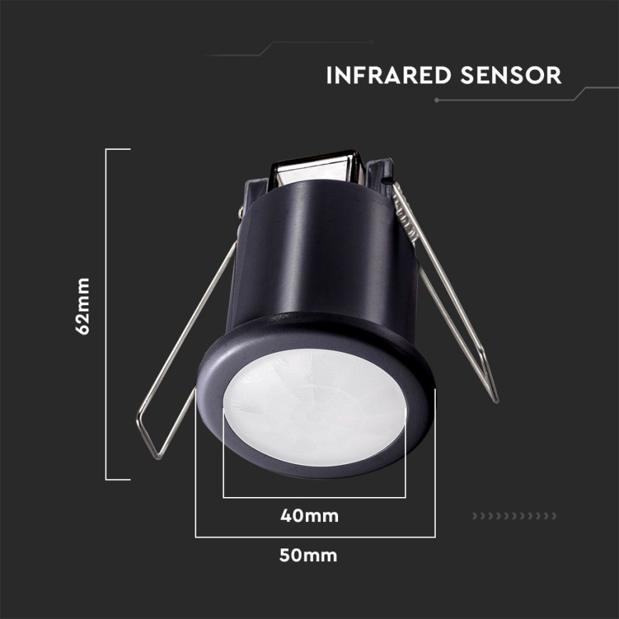 Recessed motion αισθητήρας PIR 360° 400W/230V μαύρο