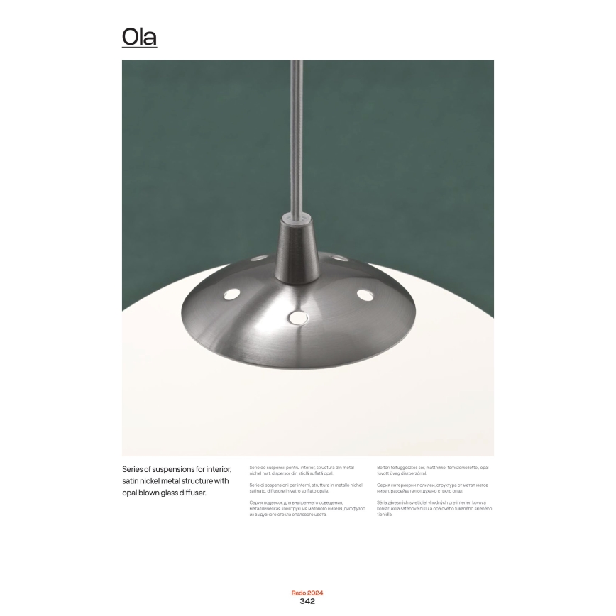 Redo 01-1064 -  Κρεμαστό φωτιστικό οροφής  OLA 1xE27/42W/230V διάμετρος 20 cm