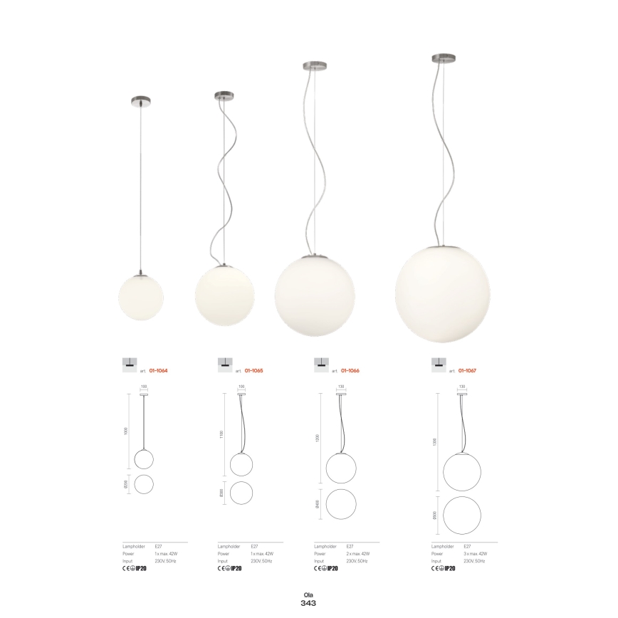 Redo 01-1064 -  Κρεμαστό φωτιστικό οροφής  OLA 1xE27/42W/230V διάμετρος 20 cm