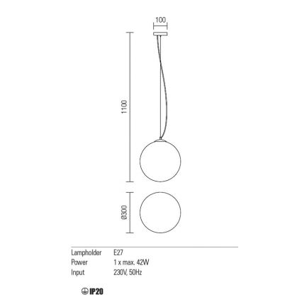 Redo 01-1065 -  Κρεμαστό φωτιστικό οροφής OLA 1xE27/42W/230V διάμετρος 30 cm