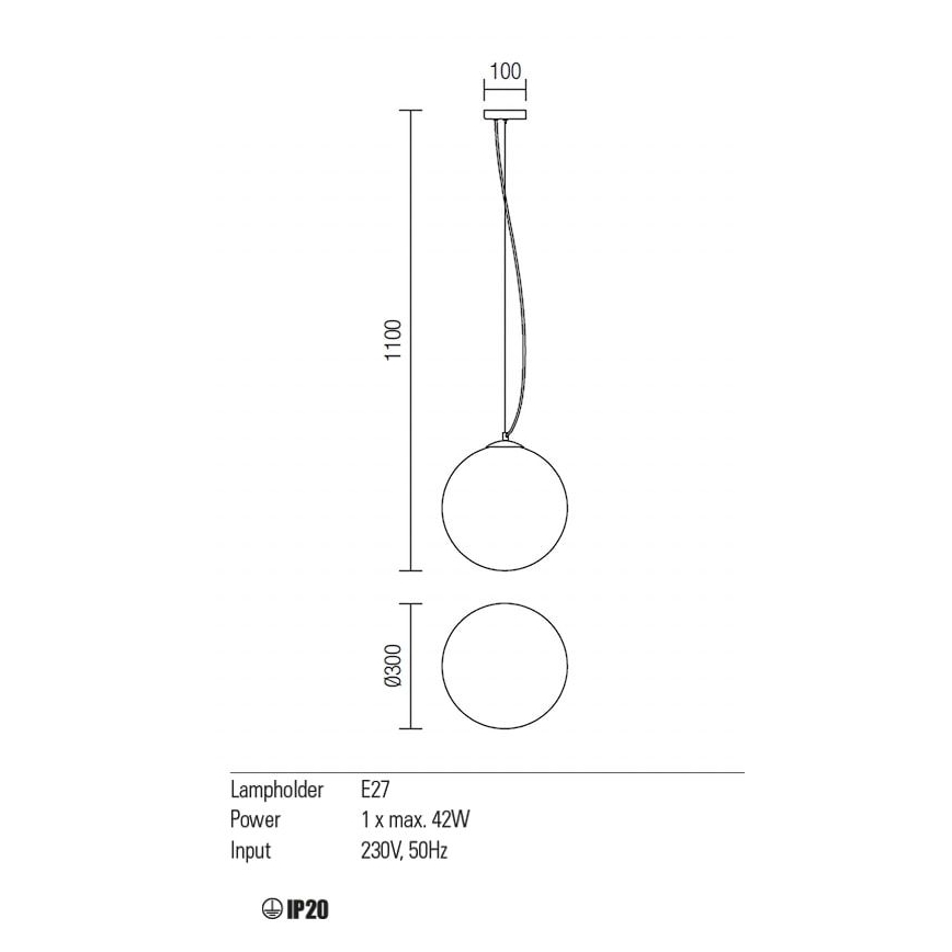 Redo 01-1065 -  Κρεμαστό φωτιστικό οροφής OLA 1xE27/42W/230V διάμετρος 30 cm