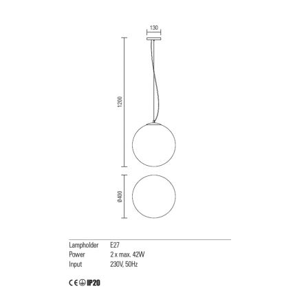 Redo 01-1066 -  Κρεμαστό φωτιστικό οροφής OLA 2xE27/42W/230V διάμετρος 40 cm