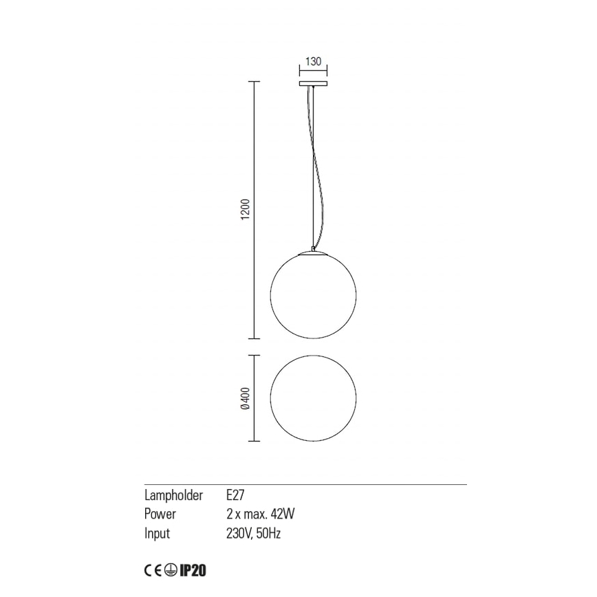 Redo 01-1066 -  Κρεμαστό φωτιστικό οροφής OLA 2xE27/42W/230V διάμετρος 40 cm