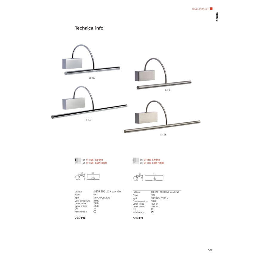 Redo 01-1135 - Φωτιστικό πίνακα LED KENDO LED/6W/230V 34,4 cm γυαλιστερό χρώμιο