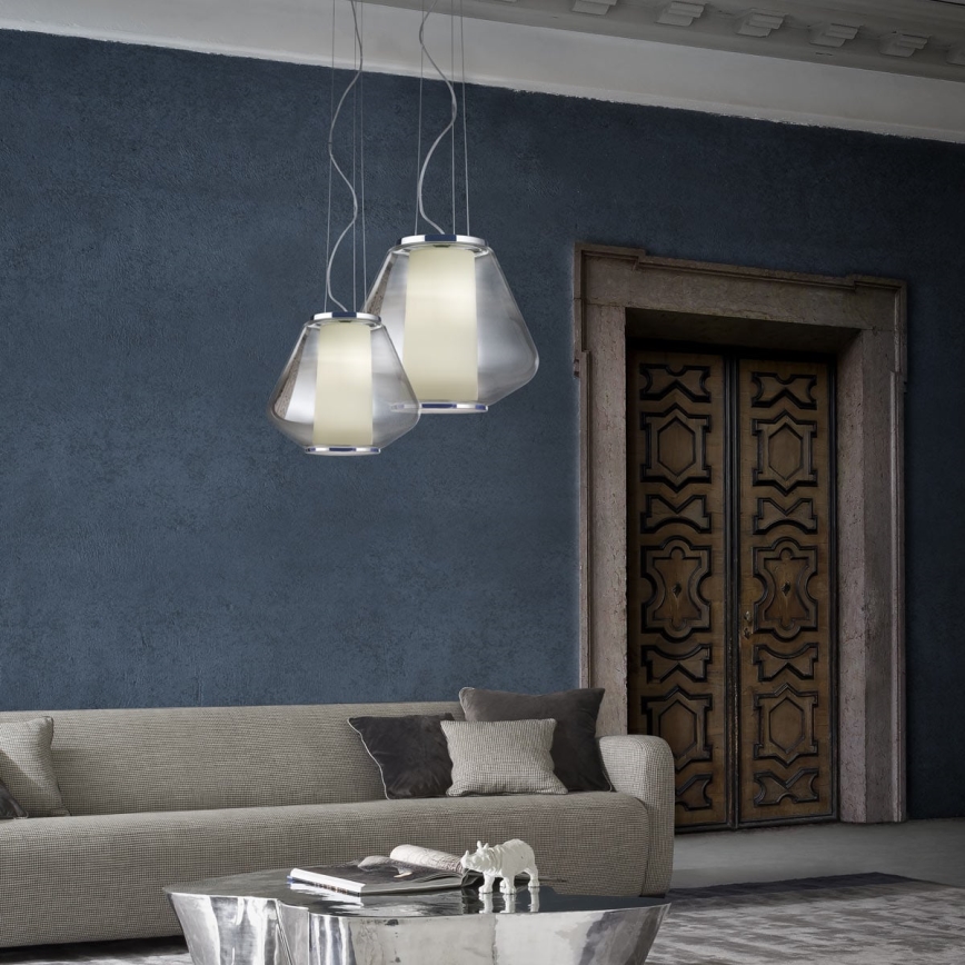 Redo 01-1139 - Κρεμαστό φωτιστικό με καλώδιο FUSION 1xE27/42W/230V Ø 30 cm γυαλιστερό χρώμιο/καπνιστό