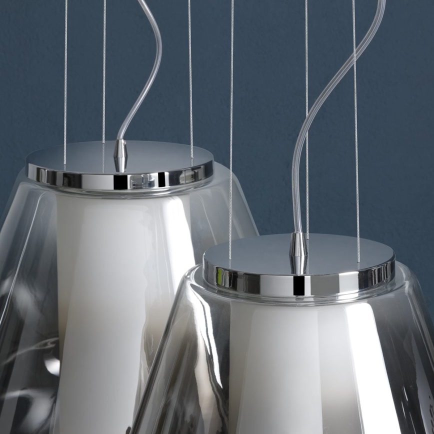 Redo 01-1139 - Κρεμαστό φωτιστικό με καλώδιο FUSION 1xE27/42W/230V Ø 30 cm γυαλιστερό χρώμιο/καπνιστό