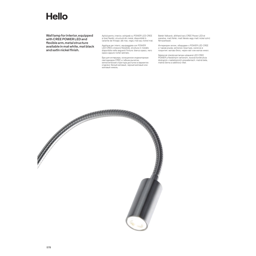 Redo 01-1194 - Σποτ τοίχου εύκαμπτο LED  HELLO LED/3W/230V μαύρο