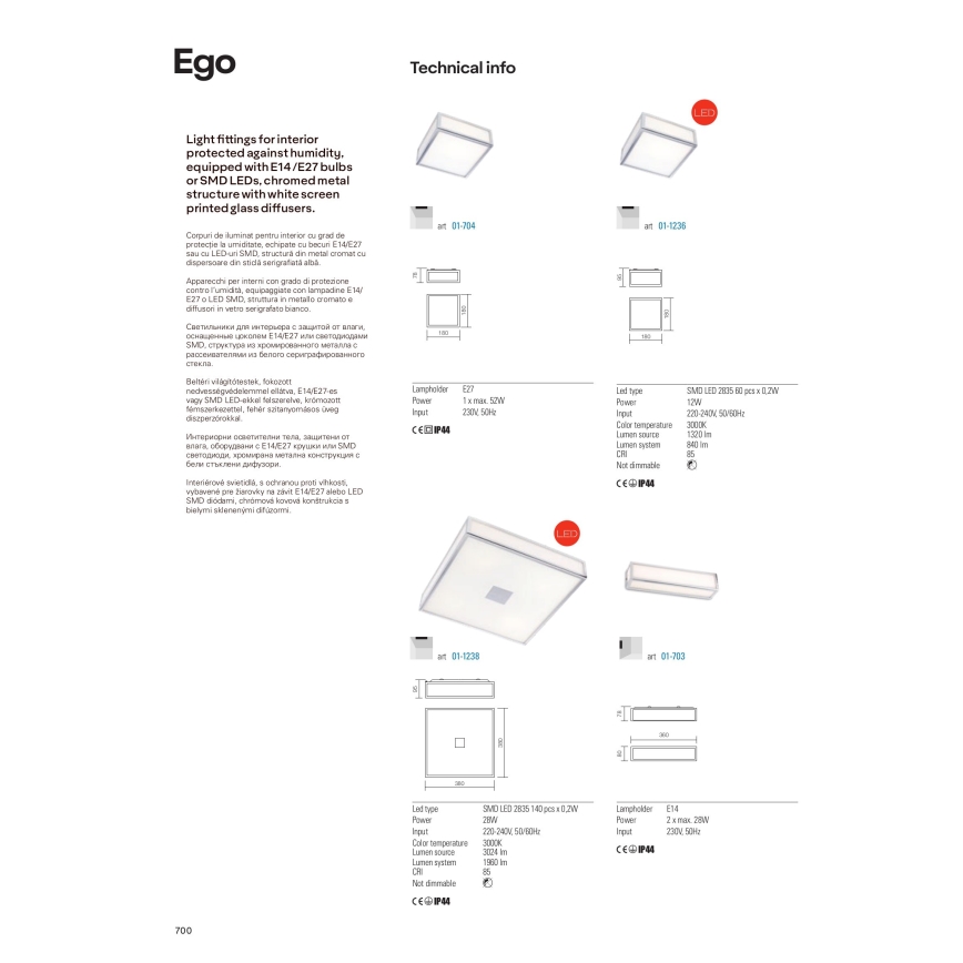 Redo 01-1236 - LED φωτιστικό οροφής για μπάνιο EGO LED/12W/230V IP44 σε γυαλιστερό χρώμιο