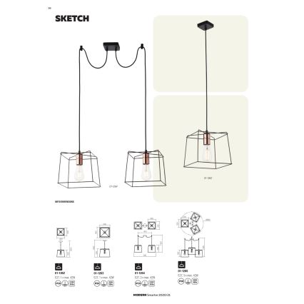 Redo 01-1265 - Κρεμαστό φωτιστικό οροφής SKETCH 3xE27/42W/230V spider