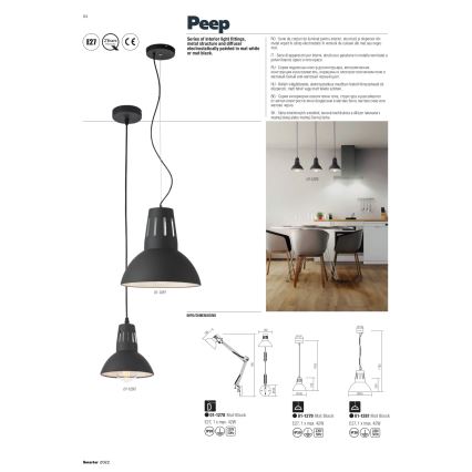 Redo 01-1279 - Κρεμαστό φωτιστικό με καλώδιο PEEP 1xE27/42W/230V, διάμ. 16,5 εκ., μαύρο
