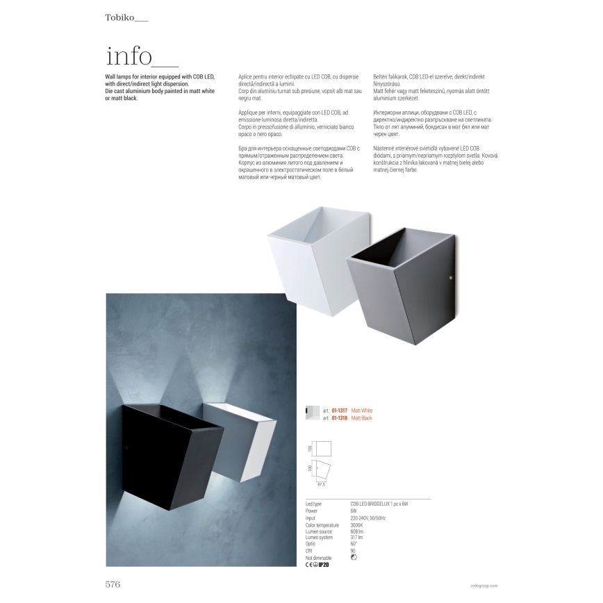 Redo 01-1318 - Φωτιστικό τοίχου LED TOBIKO LED/6W/230V CRI 90 μαύρο