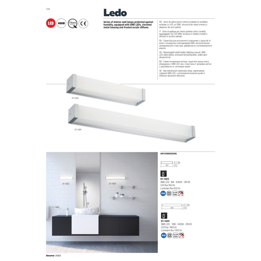 Redo 01-1423 - Φως τοίχου μπάνιου LED LEDO LED/8W/230V IP44