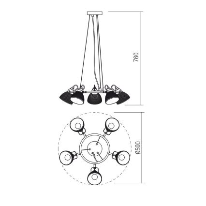 Redo 01-1451 -  Κρεμαστό φωτιστικό οροφής πολύφωτο RIDGE 5xE27/60W/230V