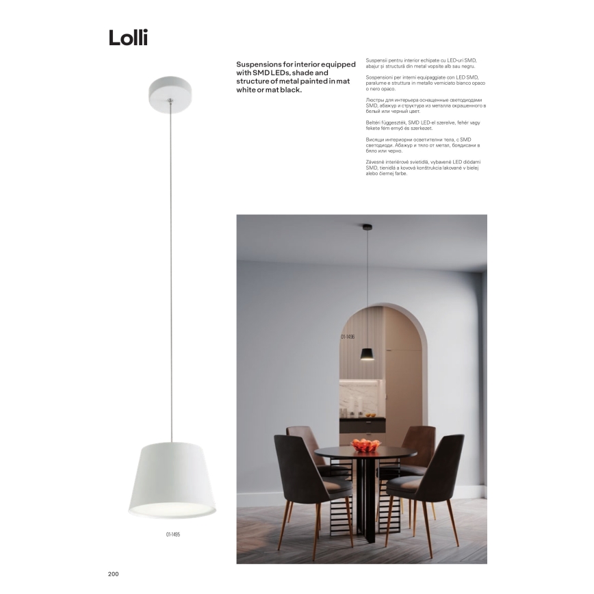 Redo 01-1495 - Κρεμαστό φωτιστικό LED με καλώδιο LOLLI LED/6W/230V, διάμετρος 14 cm, λευκό