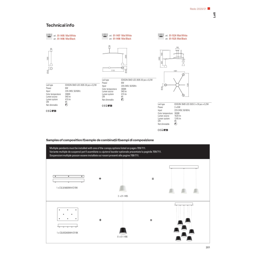 Redo 01-1495 - Κρεμαστό φωτιστικό LED με καλώδιο LOLLI LED/6W/230V, διάμετρος 14 cm, λευκό