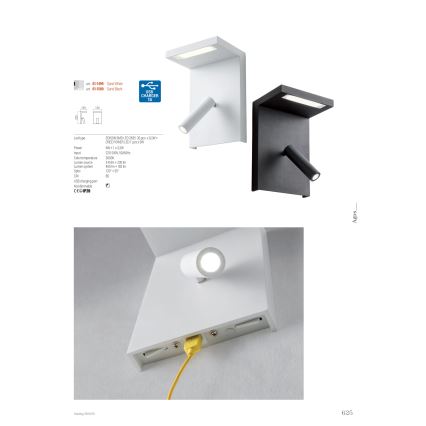 Redo 01-1499 - Φωτιστικό σποτ τοίχου LED AGOS LED/6W/230V + LED/3,2W USB λευκό