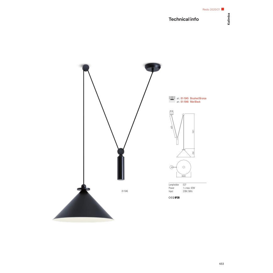 Redo 01-1545 - Κρεμαστό φωτιστικό οροφής KALIMBA 1xE27/42W/230V διάμετρος 42 cm spider μπρονζέ